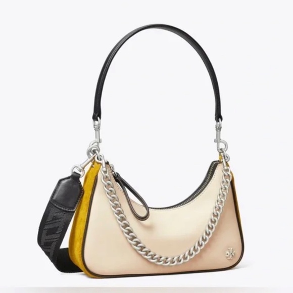Tory Burch 151 Mercer Small Crescent Bag – Colorblock Leather + Suede - Picture 1 of 14
